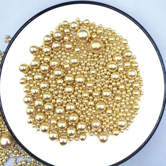 Edible Pearl Sugar Sprinkles Gold Candy Mixing Size Baking Edible Cake Decorations Cupcake Toppers Cookie Decorating Celebrations Wedding Valentines Easter Halloween Christmas Supplies 120g/ 4.23oz