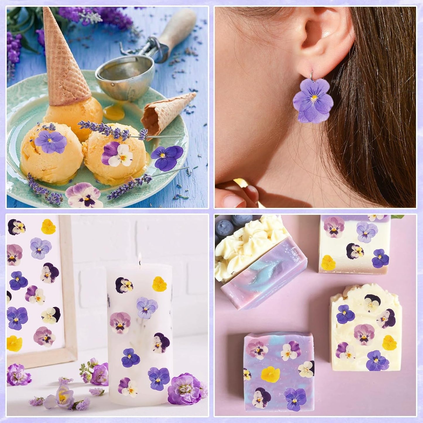 Dried Pressed Flowers Cake Topper 40 PCS Purple Tricolor Floral Cupcake Toppers Decoration Natural Dry Real Flowers for Cocktail Drink Crafts Resin Candle Soap DIY Art Jewelry Making