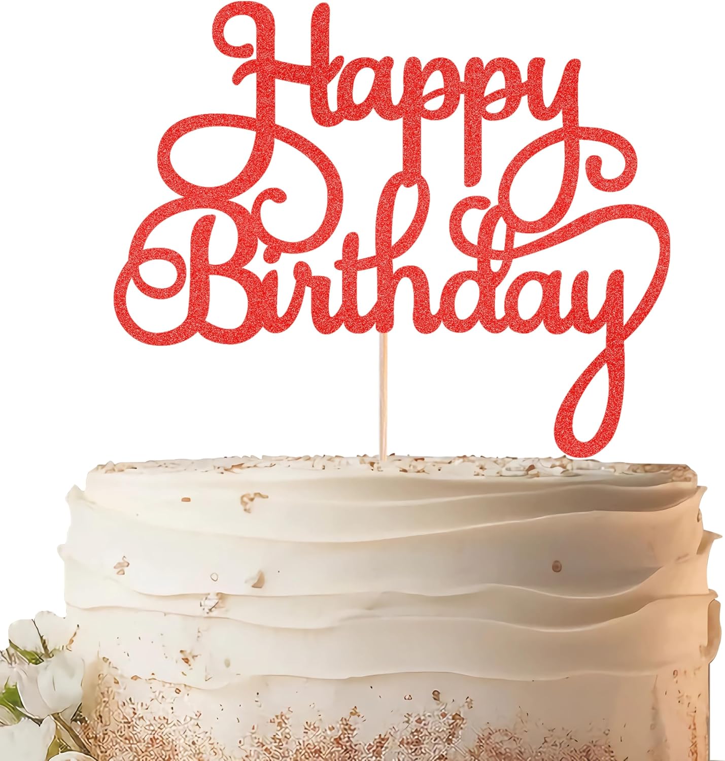 Happy Birthday Cake Topper - Red Glitter Birthday Party Cake Decoration Supplies - Happy Birthday Cake Decor, for Anniversary/Birthday Party Supplies Photo Booth Props