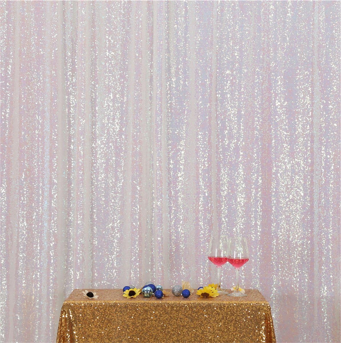 Eternal Beauty White Iridescent Sequin Backdrop, 7x7 Ft Glitter Background Curtains for Shimmer Photography Party Wedding Birthday Back Drop Decor