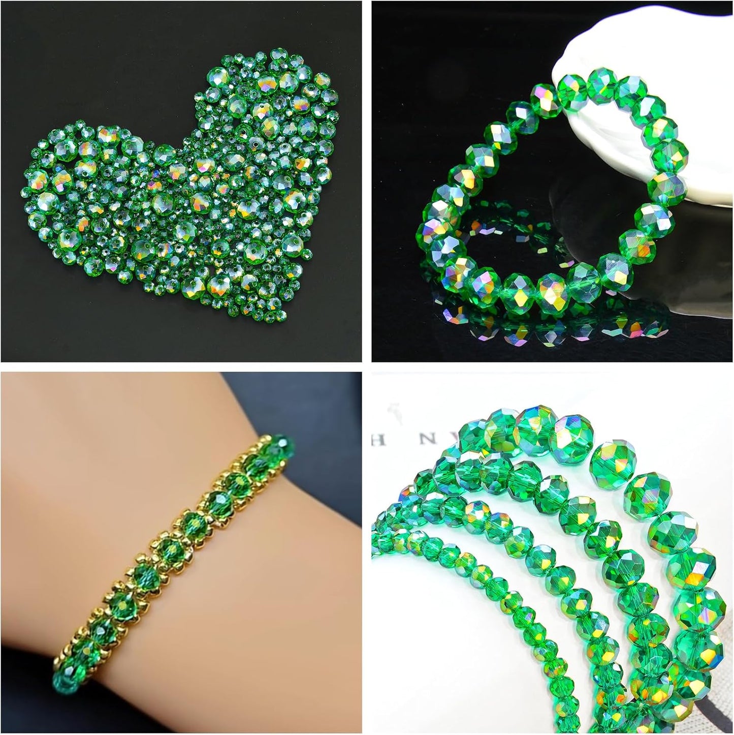 1200Pcs 4mm Crystal Glass Beads for Jewelry Making Beads for Bracelets Necklace Pendants Making Supplies(Malachite Green)