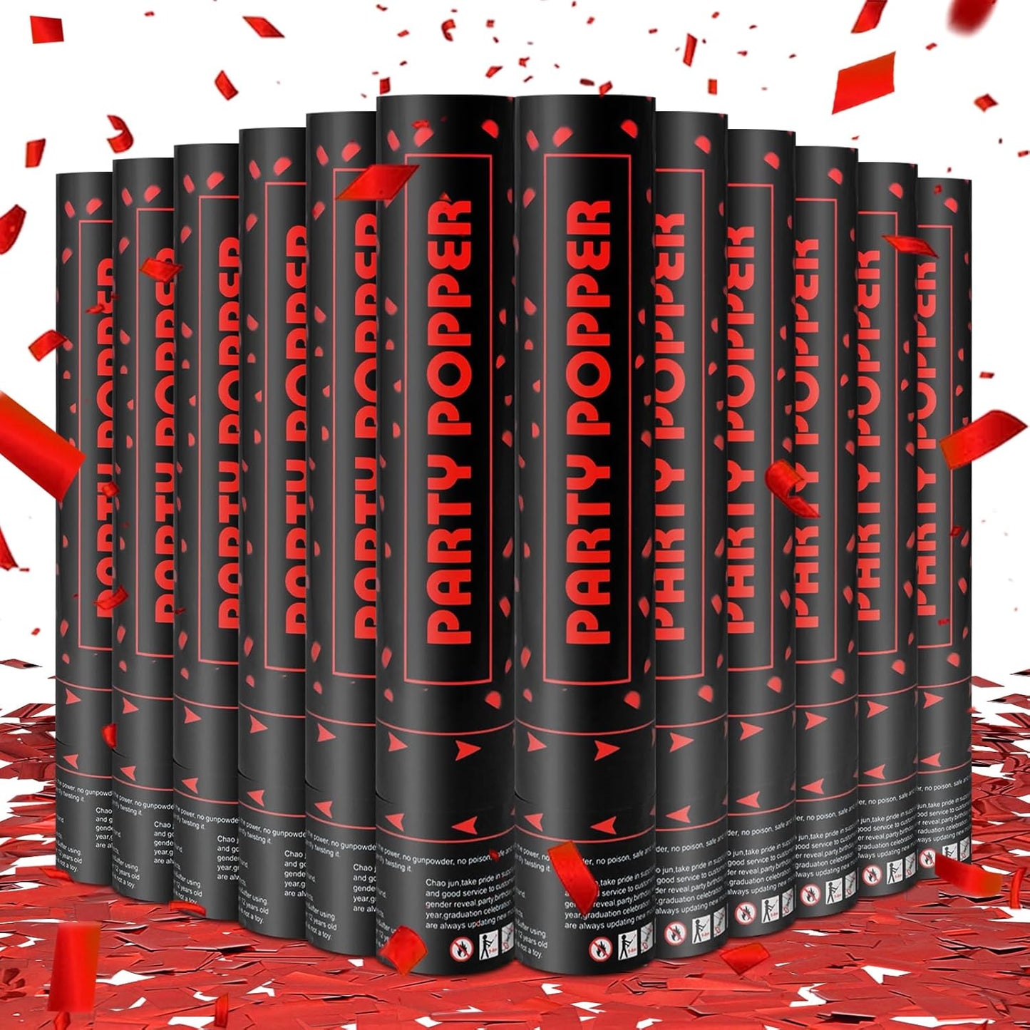 Party Poppers Confetti Cannon 12 Pack Red Poppers 12 Inch Party Shooters Mylar Confetti Red Foil Confetti Cannons Bulk for Wedding Birthday Graduation Baby Gender Reveal Christmas New Year