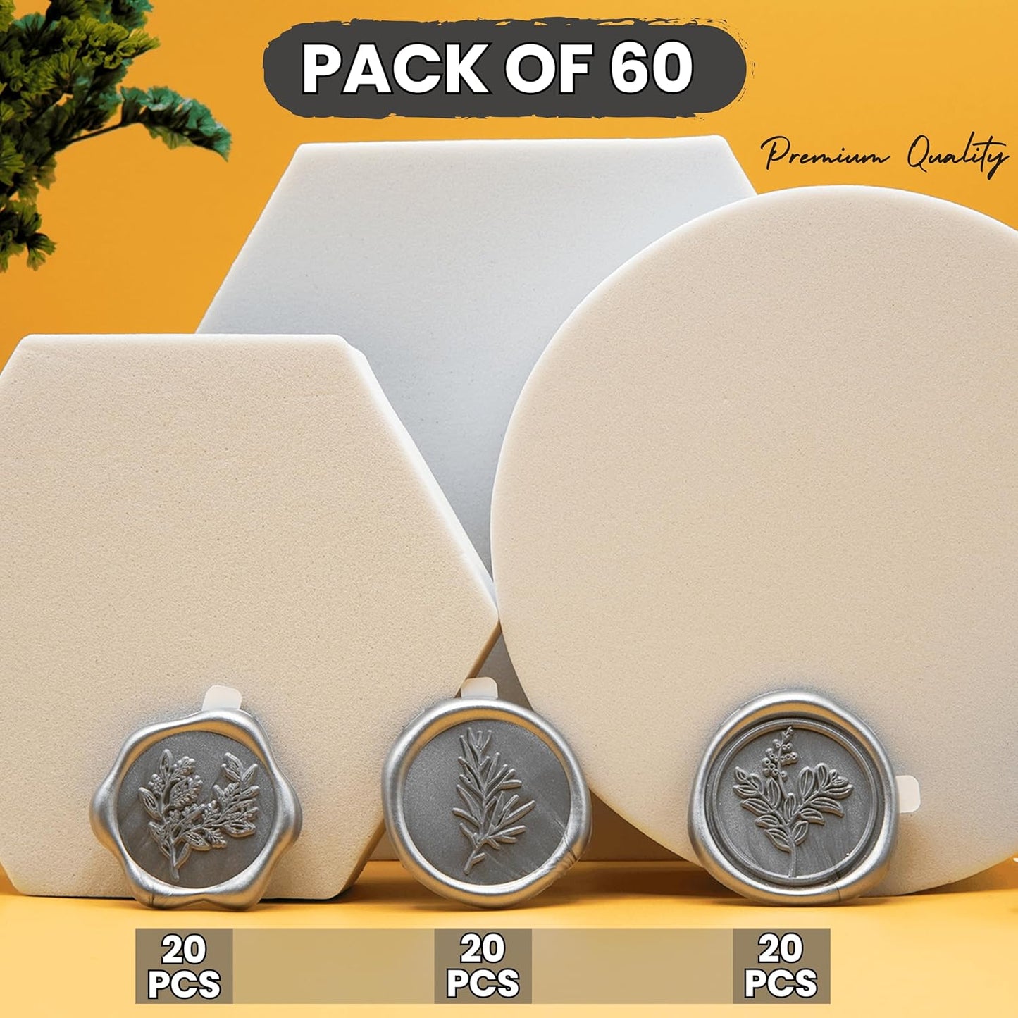 Wax Seal Stickers (60 Pcs, 3 Designs in 1 Pack) Premium Envelope Seal Stickers for Wedding Invitation Envelopes, Adhesive Wax Seals, Perfect for Seating Chart, Gift Wrapping