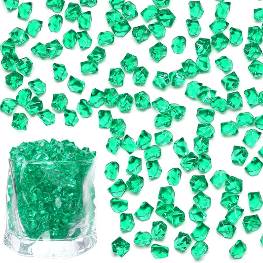 LAIDANLA 500PCS Dark Green Acrylic Gems Vase Fillers Green Fake Ice Cubes Plastic Diamonds Fake Crushed Rocks for Centerpiece DIY Party Table Scatter Prop Wedding Decoration Accessories