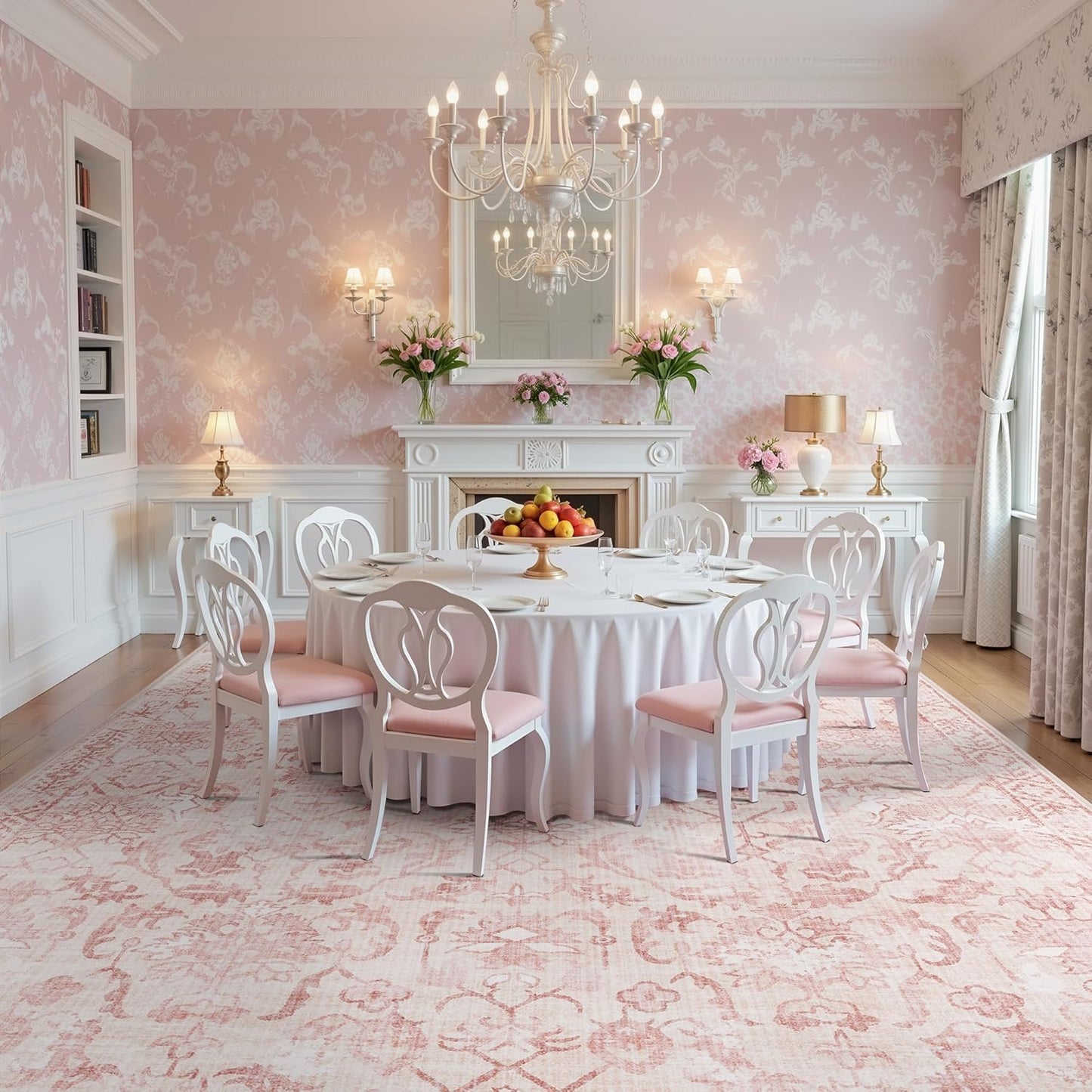 Pink Extra Large Area Rug 10x14 for Living Room, Distressed Washable Rug for Dining Room Bedroom, Anti-Slip Low-Pile and Soft Accent Rug Farmhouse Office Home Decor