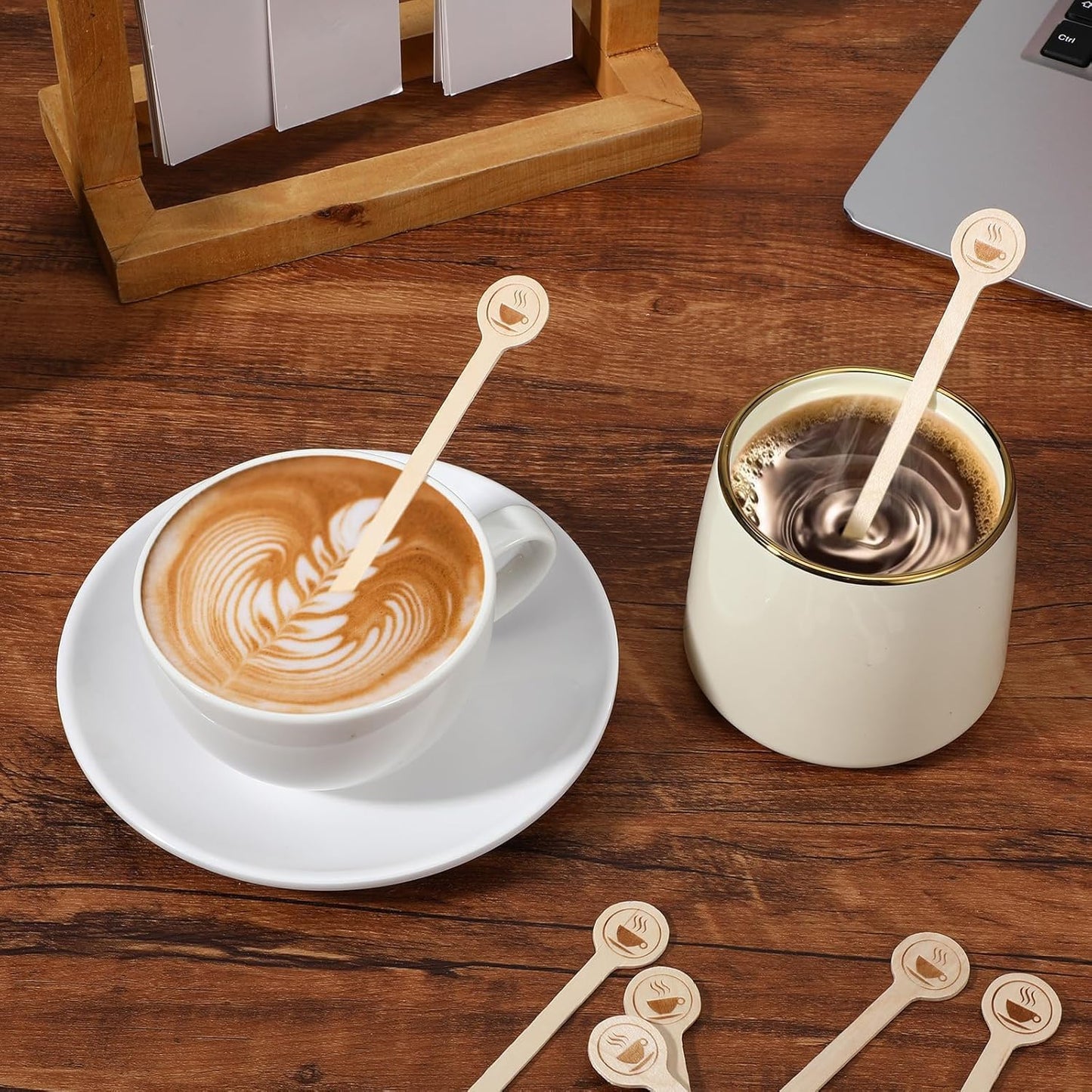 200Pcs Coffee Stirrers- 5.9 Inch Natural Wooden Coffee Stirrers With Round Ends, Disposable Biodegradable Cafe Grade Coffee Stir Sticks Wood Beverage Mixer for Coffee Cocktails Milk Tea