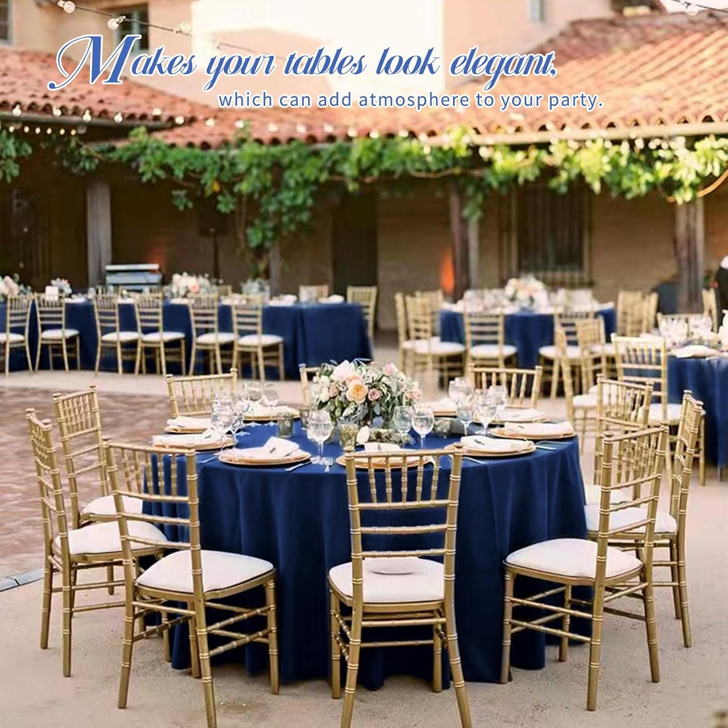 10 Pack Navy Blue 90 Inch Round Polyester Tablecloths - Wrinkle & Stain Resistant, Perfect for Weddings, Parties & Everyday Use