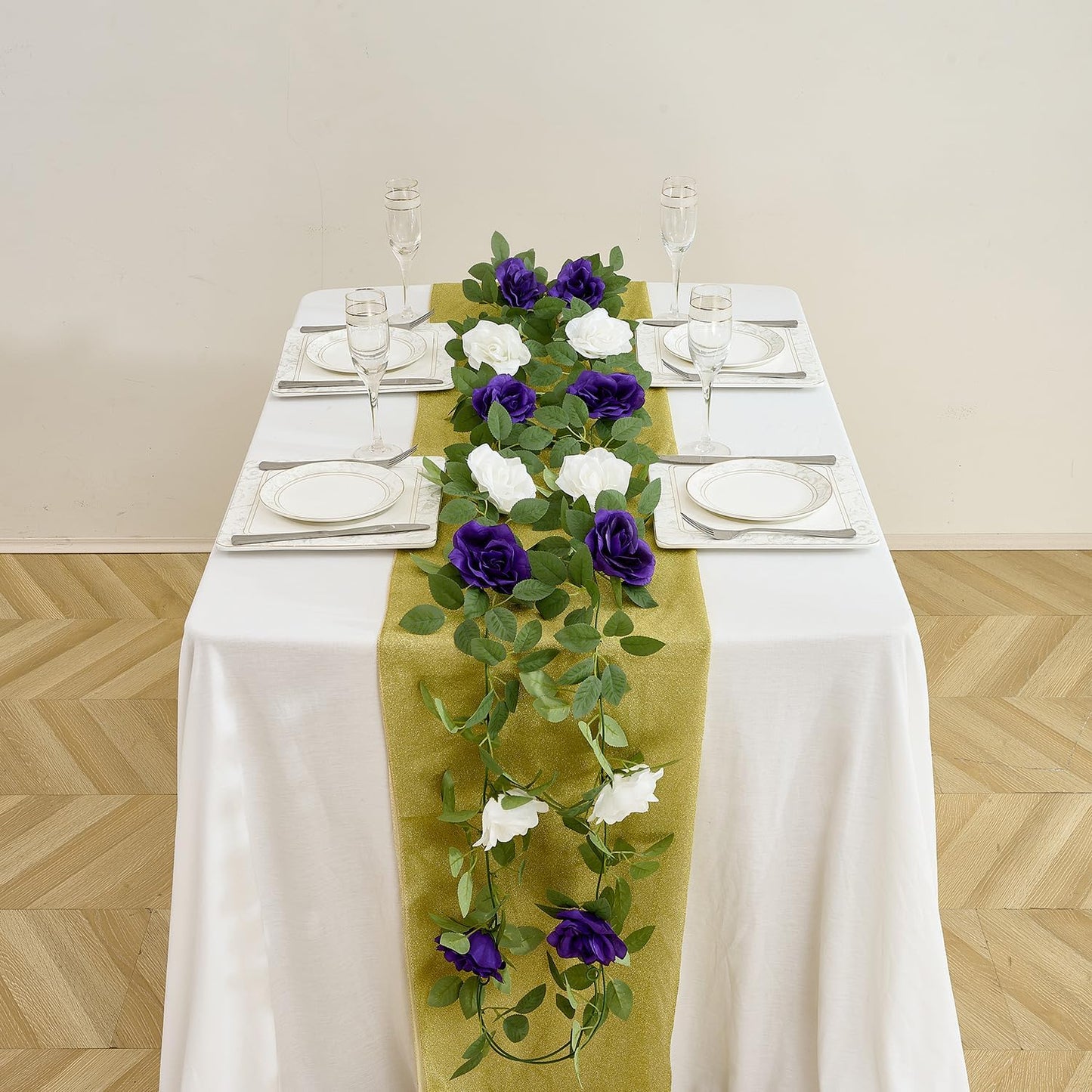 Carlita's Blooms Artificial Rose Garlands Purple Rose Vines Leaves Banners Hanging Floral Garland Fake Flower Vine Wall Decorations