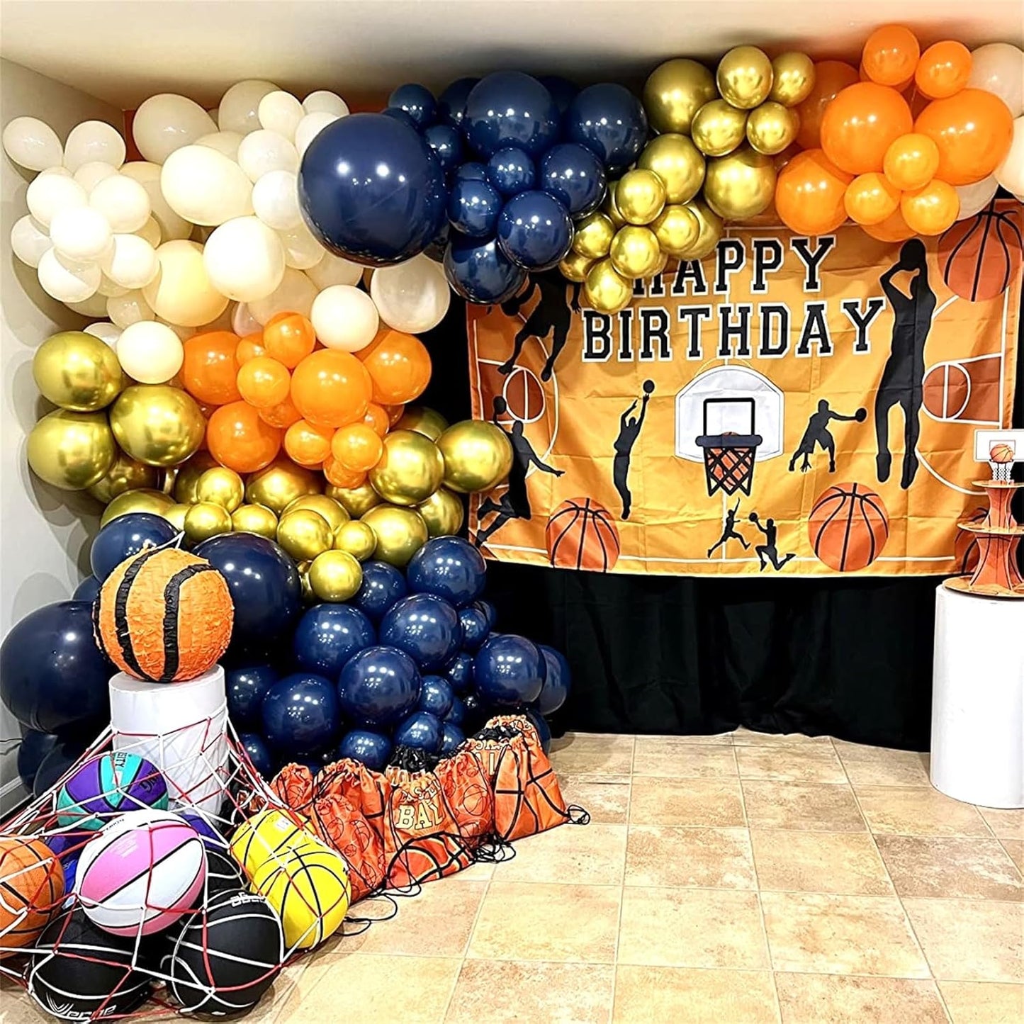 Navy Blue and Orange Balloons, Navy Metallic Orange White Latex Balloons Set, Dark Orange for Boys Men Space Basketball Birthday Baby Shower Wedding Graduation Party Decorations Is-02