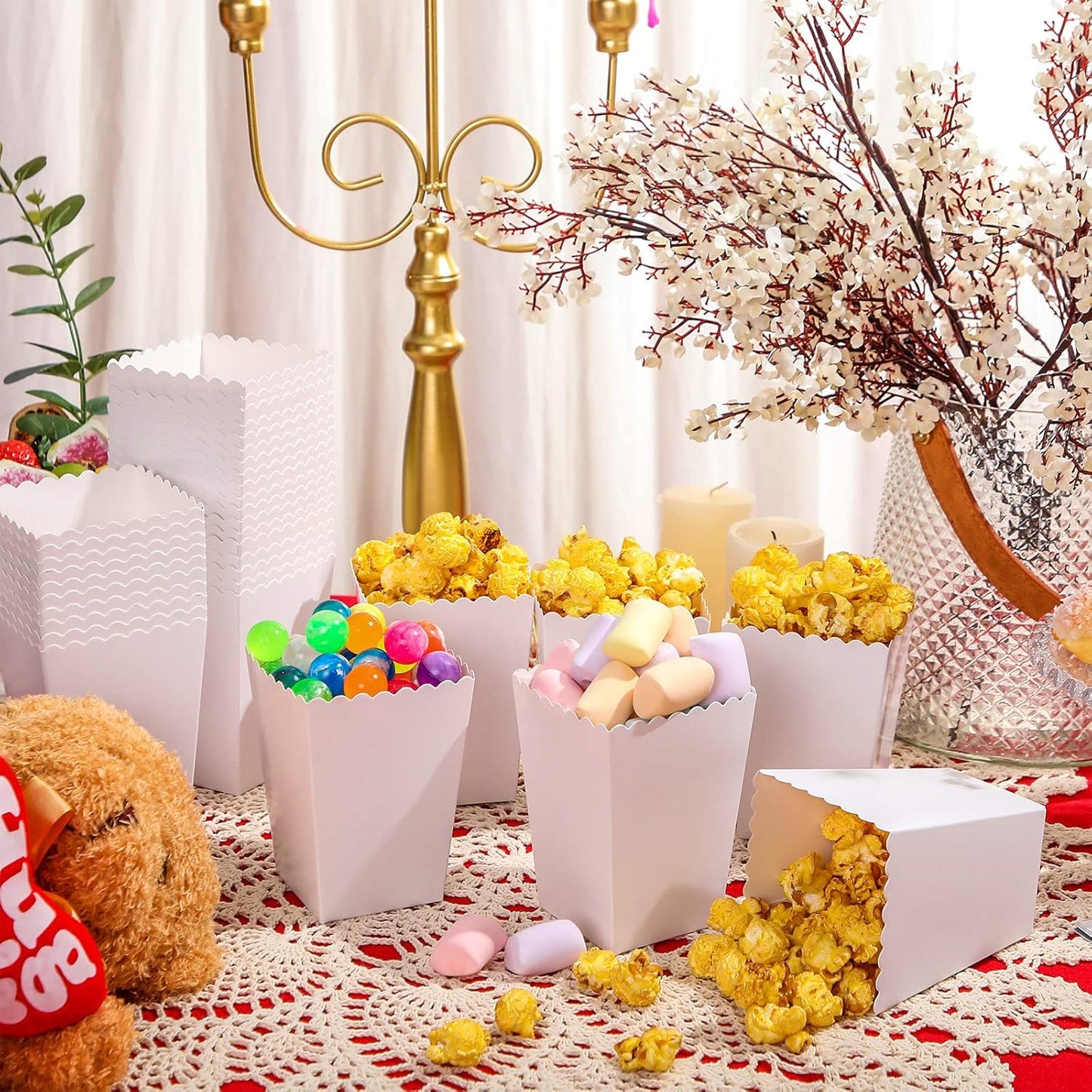 200 Pcs Popcorn Boxes Mini Paper Popcorn Box Cardboard Popcorn Container for Party Disposable Snack Candy Popcorn Bags Popcorn Holder for Birthday Wedding Decoration, 2.2 x 4.2 x 3 Inches (White)