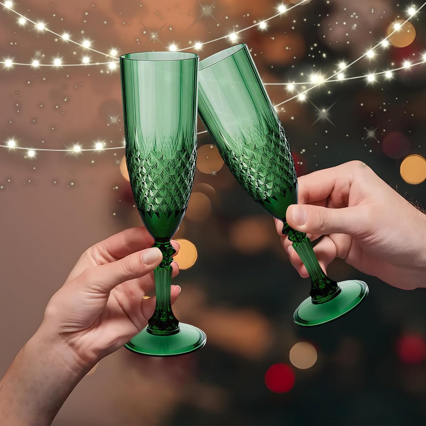 Plastic Champagne Flutes, 24PCS Dark Green Wine Glasses Goblets Cups Reusable Flute, for Christmas Weddings Bachelor Parties Toasting and Events(24, Dark Green)