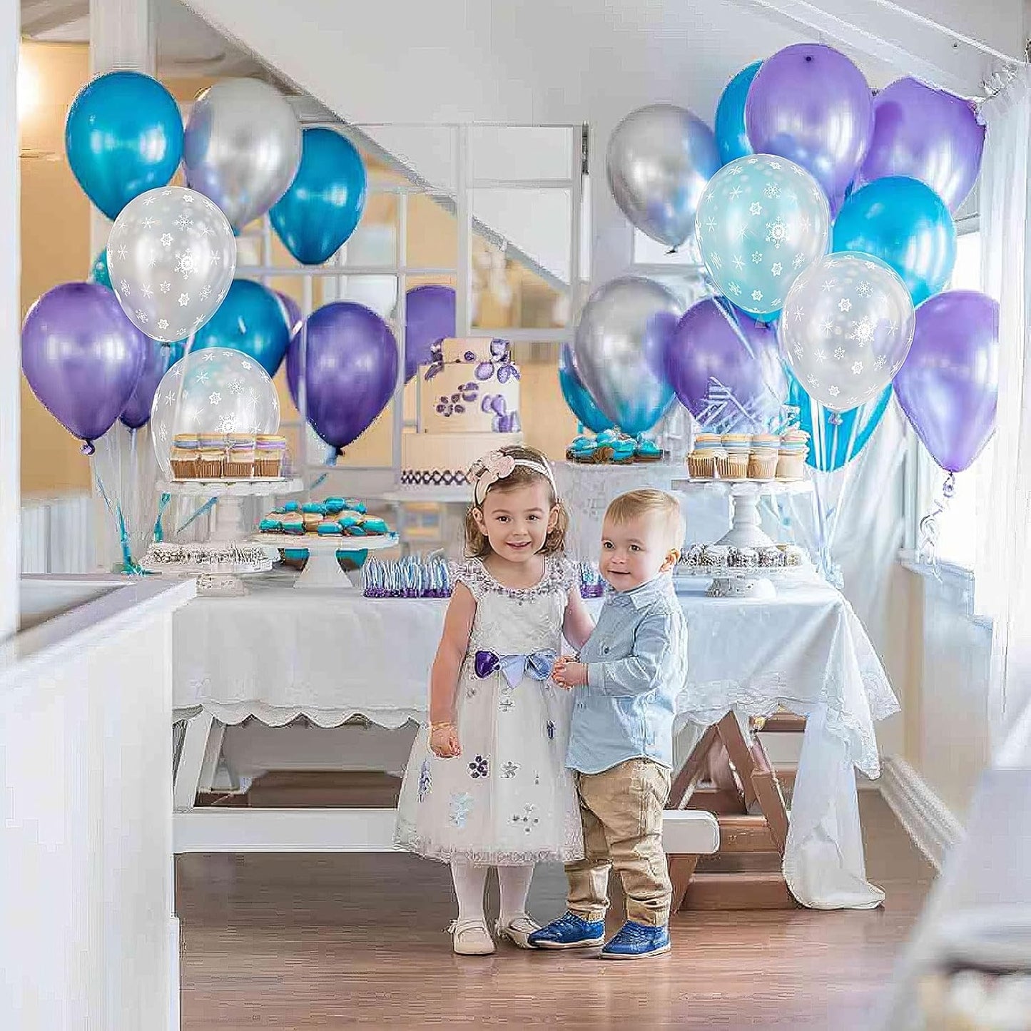 Blue Purple Silver Balloons 12 Inch Snowflake Balloons Metallic Silver Purple Blue Helium Party Balloon for Girls Birthday Ice Snow Winter Wonderland Baby Shower Christmas Party Decorations