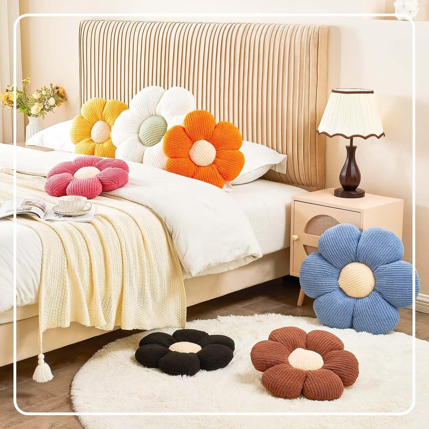 Flower Throw Pillow, Soft Peach Pink 19.6" Shaped Floor Pillow for Home Decor, Cute Aesthetic Plush Decorative Pillows for Bed, Sofa, Couch