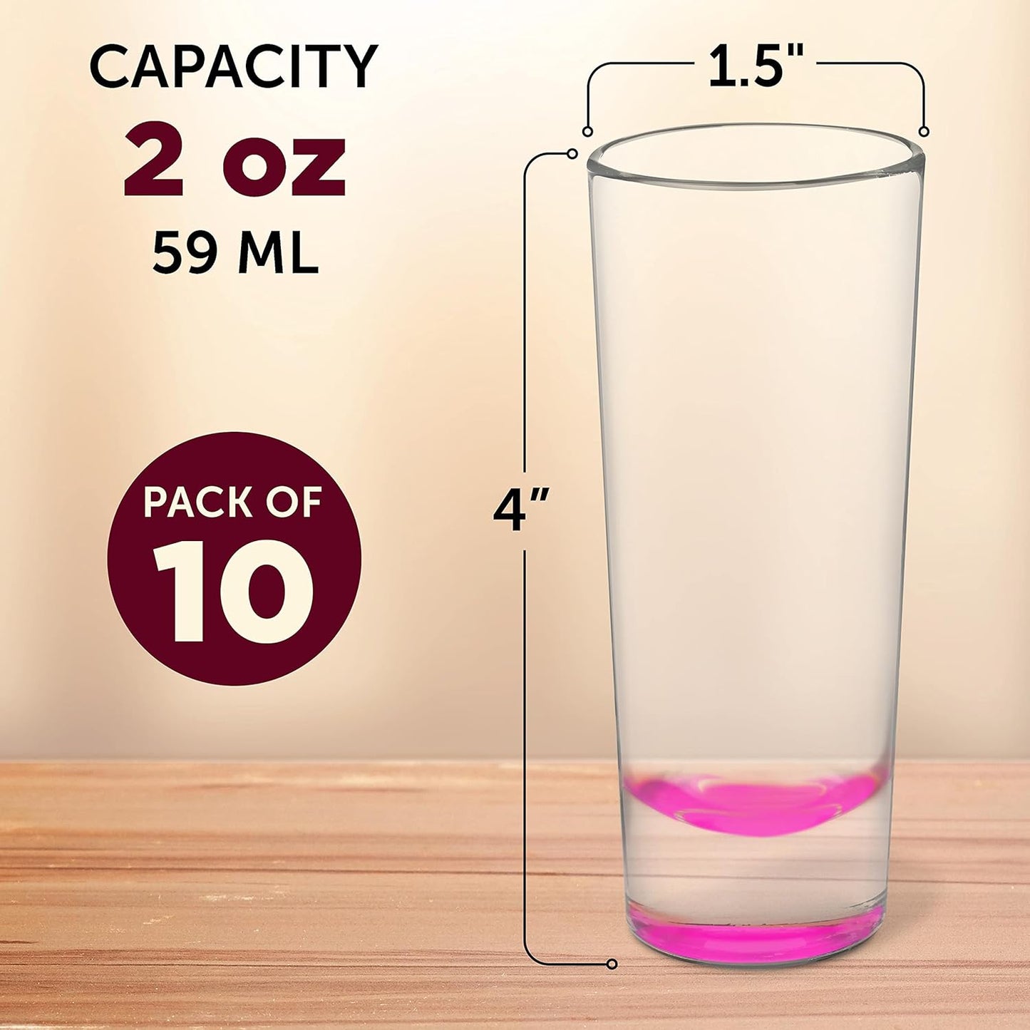 DISCOUNT PROMOS Cordial Shooter Shot Glasses 2 oz. Set of 10, Bulk Pack - Great for Birthdays, Parties, Indoor & Outdoor Events - Pink