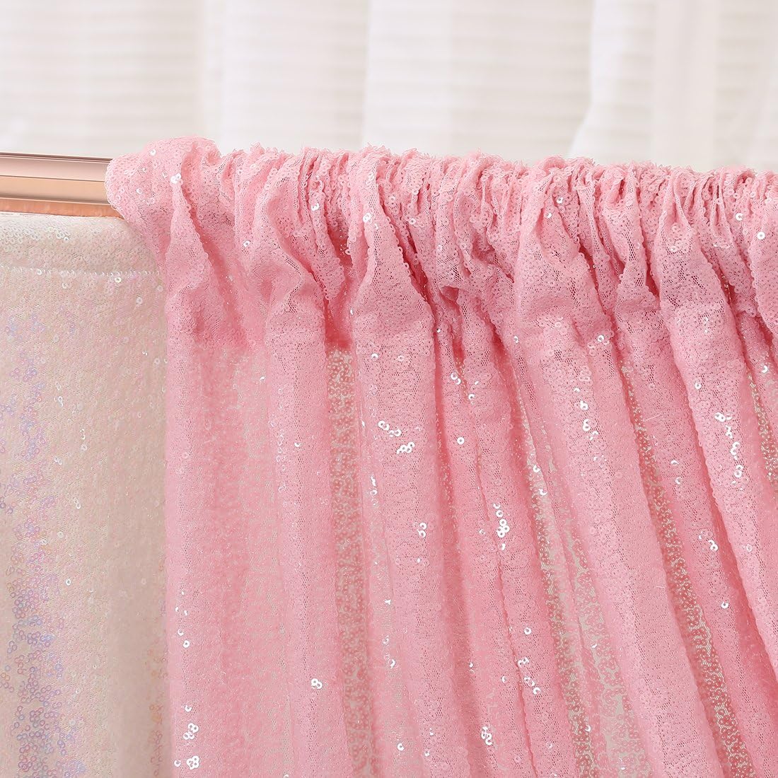Poise3EHome 6FT x 8FT Pink Sequin Backdrop Photography Backdrop Curtain for Party Decoration, Pink