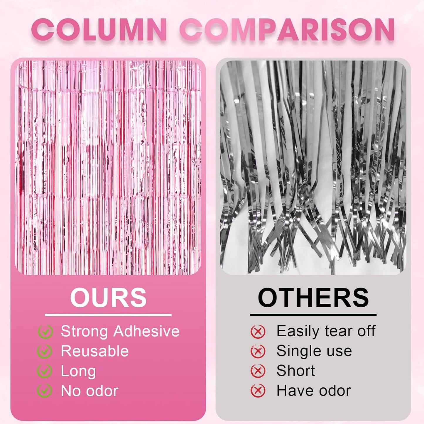 2 Pack Light Pink Foil Fringe Backdrop Curtains, Tinsel Streamers Birthday Party Decorations, Fringe Backdrop for Graduation, Baby Shower, Gender Reveal, Disco Party