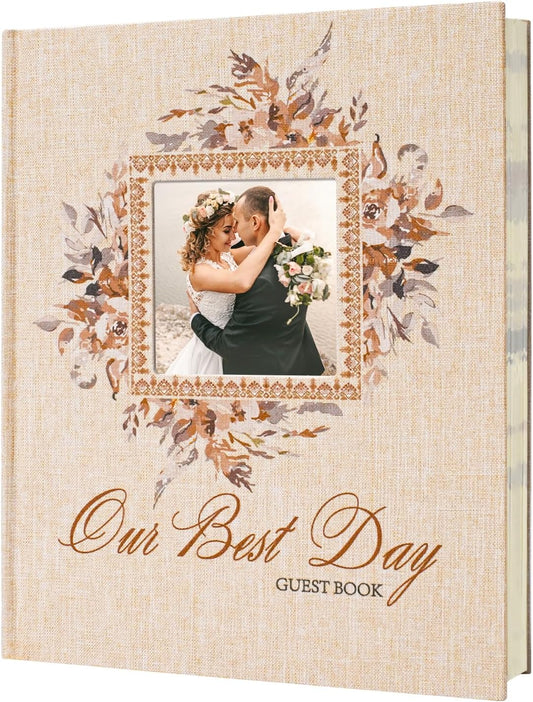 Vienrose Wedding Guest Book Polaroid Guest Book Photo GuestBook Sign in book Personalized Linen Cover 120 Pages Hardcover with Lined, Alternative Baby Shower, Party, Birthday (10" x 8" Bohemian)