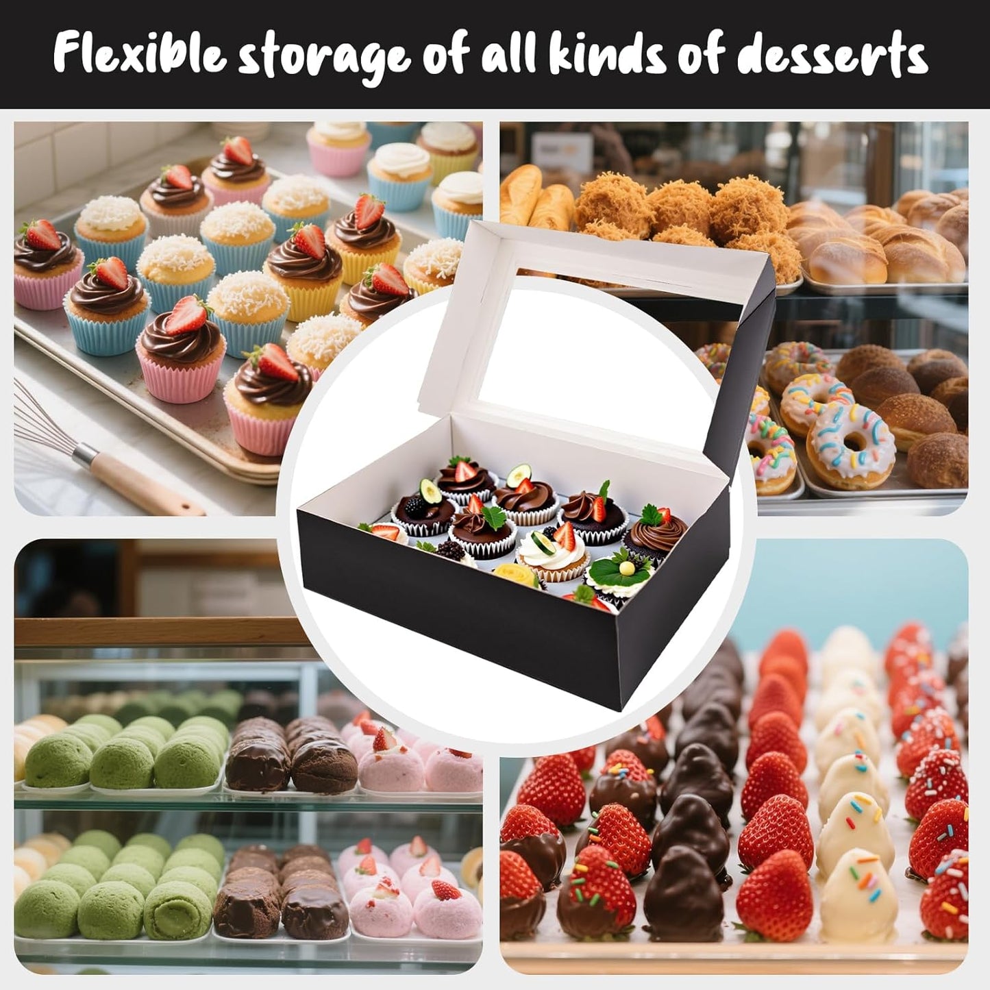 VGOODALL 12 Count Cupcake Boxes, 6PCS Halloween Cupcake Holder with Window Black Pastry Boxes for Birthday Holiday Halloween Party Bakery Supplies