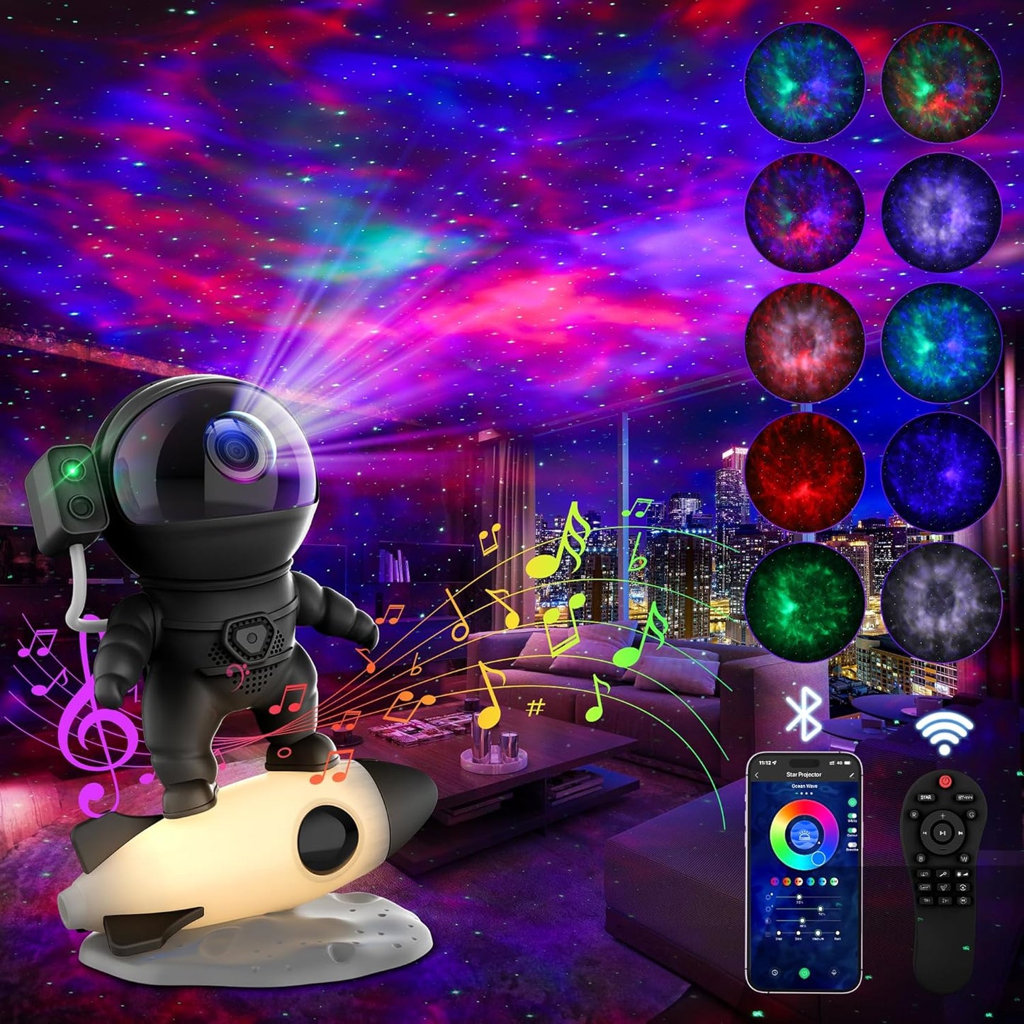 Astronaut Galaxy Projector for Bedroom, Star Projector Galaxy Light with App & Remote Control, White Noises, Bluetooth Speaker, Rocket Night Light for Kids, Ceiling, Gifts, Room Decor