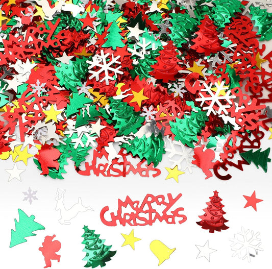 MARFOREVER Christmas Glitter Confetti, ChristmasTable Confetti Decorations Red Green White Sprinkles Santa Claus Tree Elk Snowflake Scatter for Christmas Party Supplies