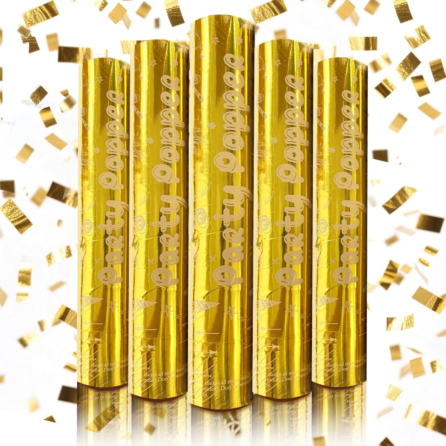 Gold Confetti Cannon Set 12 inch | 5-Pack Party Poppers for Weddings, Anniversary, Graduations, and Joyful Gatherings.