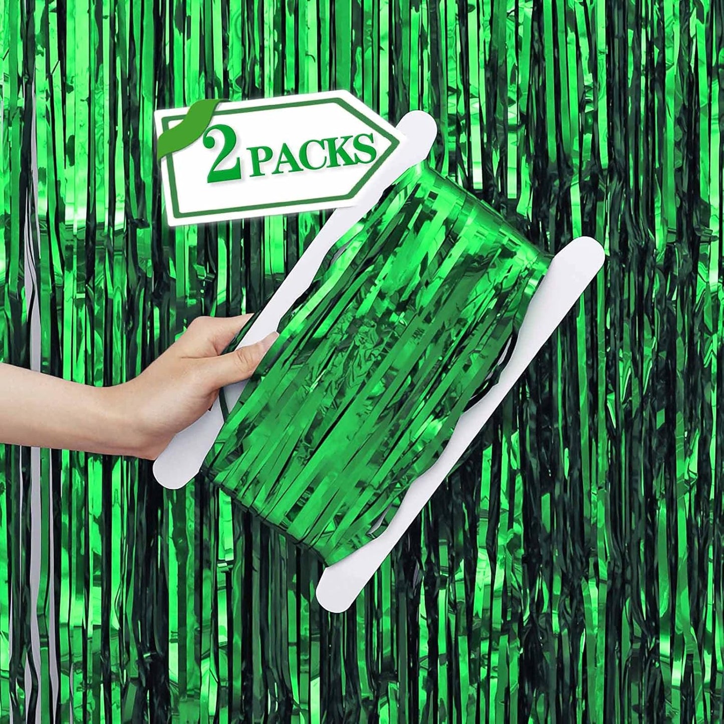 2 Pcs Green Metallic Tinsel Foil Fringe Curtains Backdrop, 3.28 ft x 6.56 ft Streamers for Birthday Wedding Engagement Bachelorette Party Photo Booth Bridal Shower Baby Shower Decorations Supplies