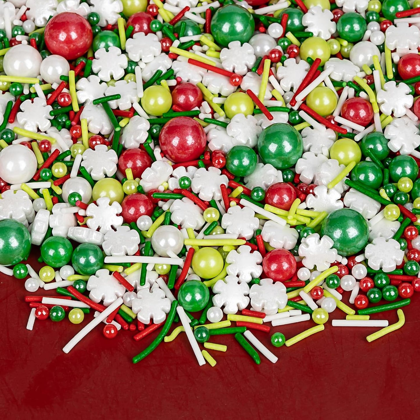 Christmas Snowy Night Sprinkles for Cake Decorating,130g White Snowflake and Red White Green Pearls and Jimmies Mix,Edible Sugar Holiday sprinkle for Cupcake Toppers, Cookie, Ice Cream Decorations Christmas Party