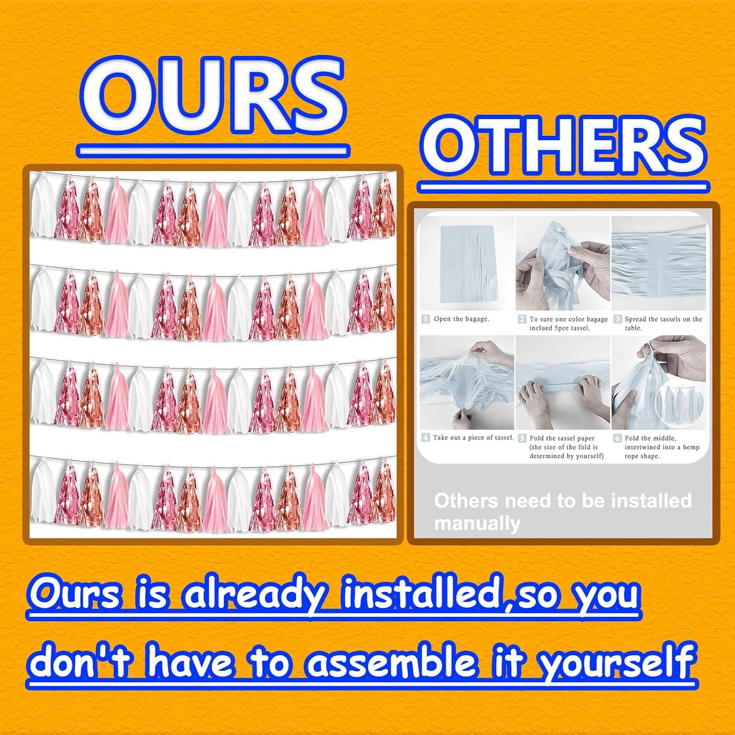 4P Rose-Gold Pink White Foil Fringe Tassel Banner Garland Metallic Tinsel Streamers Wall Hanging Curtain Backdrop for Parade Floats, Graduation 2024, Wedding, Birthday, Retirement Party Decorations