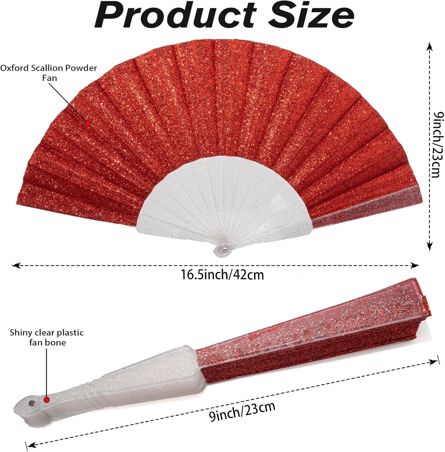 12 Pack Handheld Fan,Folding Hand Glitter Fan with Shining Transparent Fan Rib – Ideal for Wedding, Church, Festival, Dance, Tea Party, Club, and EDM Accessories, Red