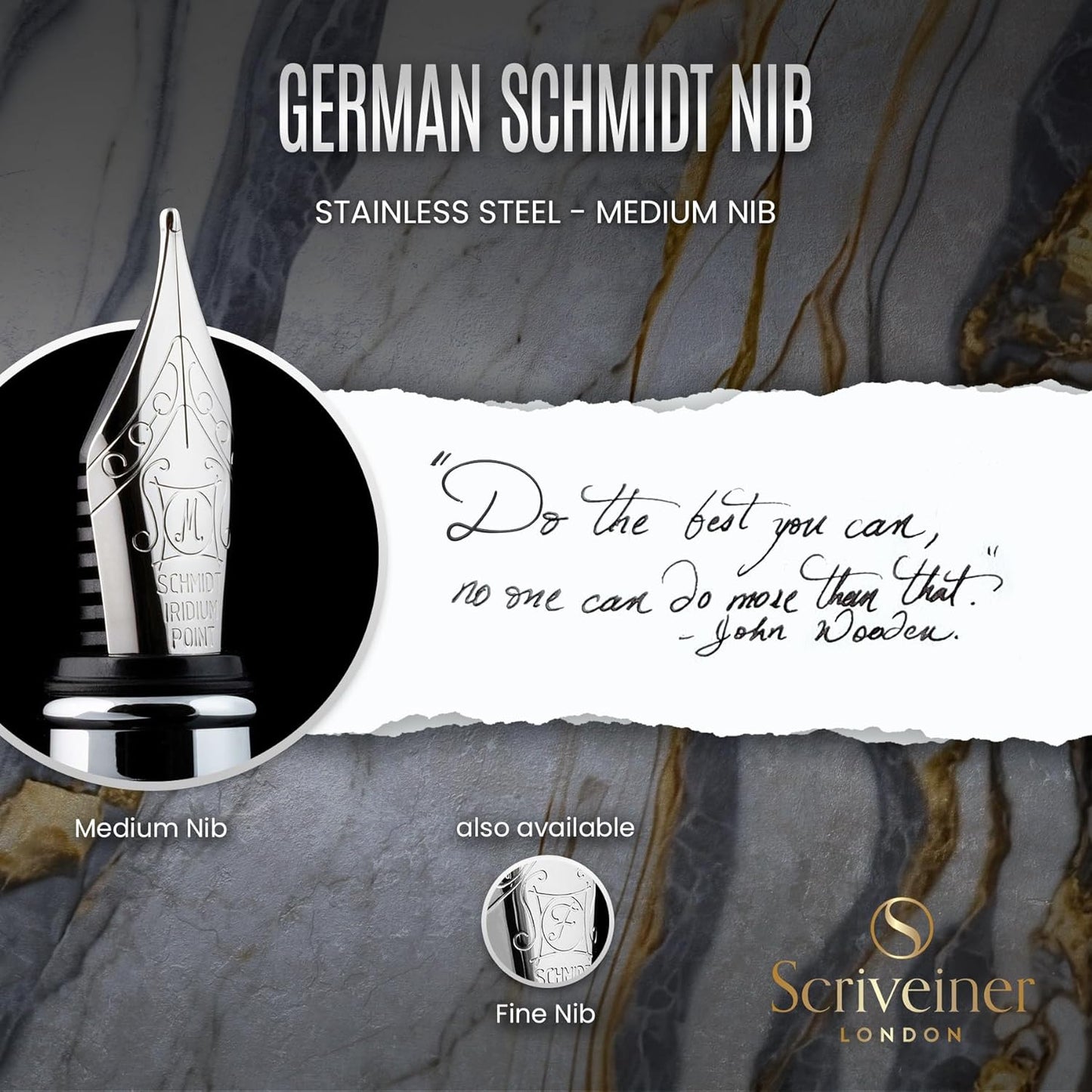 Scriveiner Midnight Blue Fountain Pen - Stunning Luxury Pen with Chrome Appointments, Schmidt Nib (Medium), Best Pen Gift Set for Men & Women, Professional, Executive, Office, Nice Pens