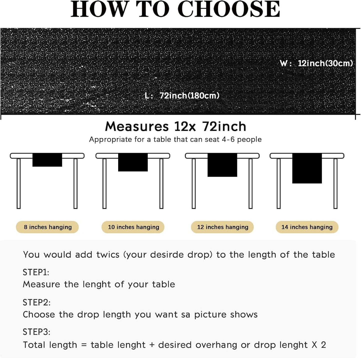 10 Packs 12 x 72 inches Sequin Table Runner, Black Glitter Table Runner for Birthday Party Supplies Wedding Engagement Baby Shower Holiday Celebration Event Decorations