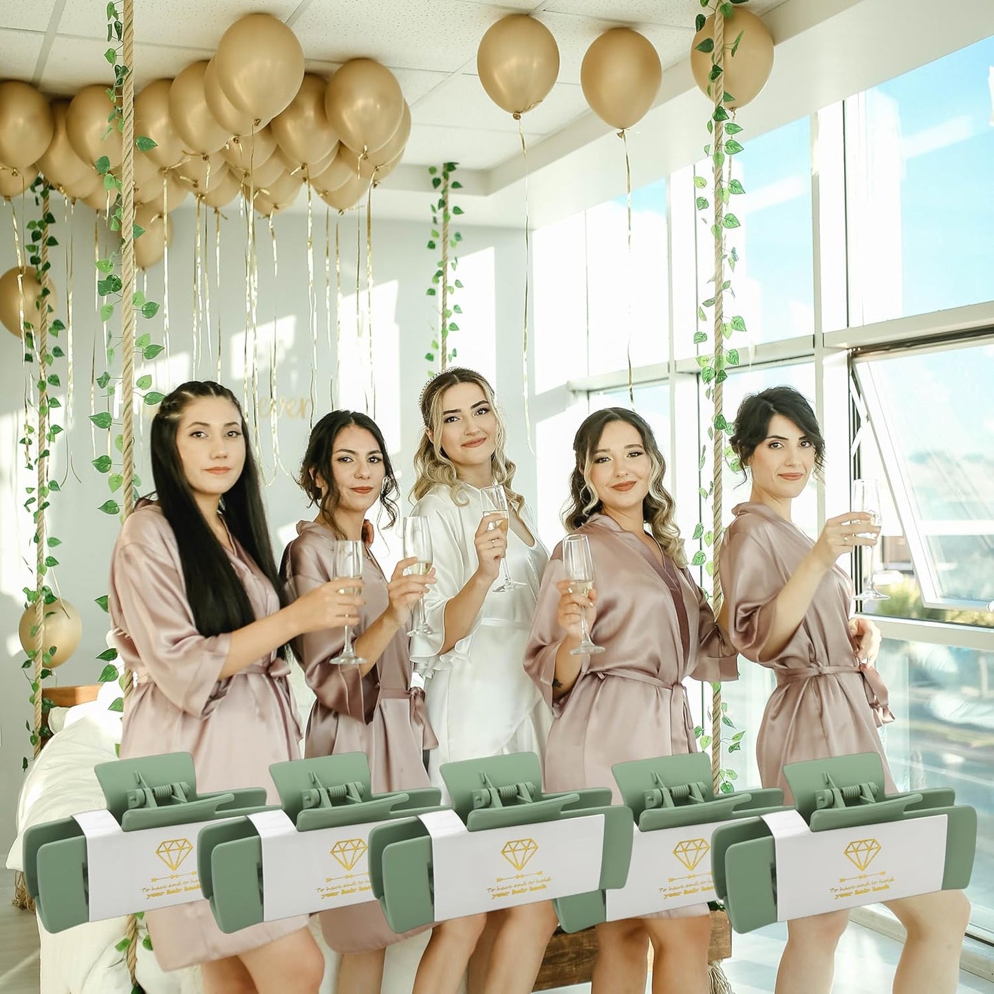 16pcs Bridesmaid Proposal Gifts 4.1inch square Matte Bachelorette Claw Clips Sunglasses set of 12 Girls Trendy Cute Hair Clips for Wedding Party Favors(16pcs Sage Green)