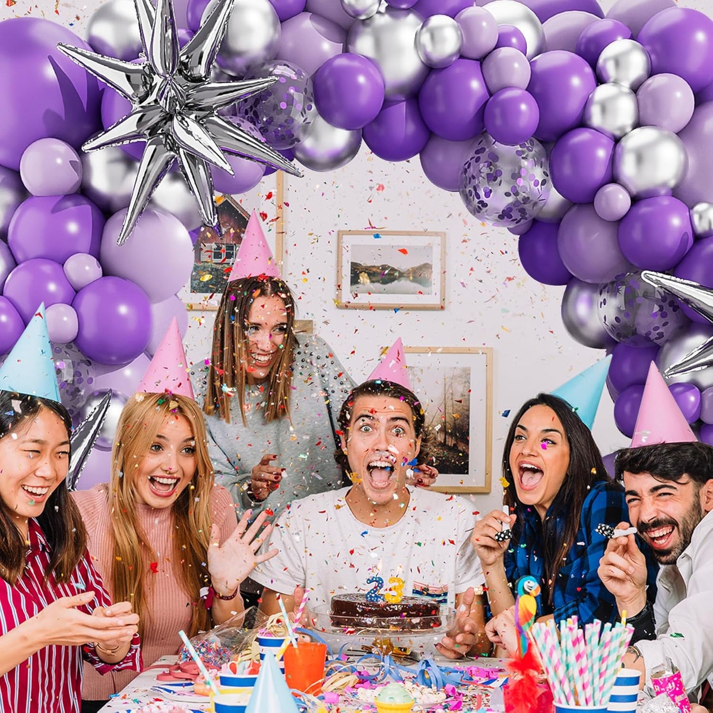 Purple Balloons Garland Arch Kit,127PCS Lavender Purple Light Purple Confetti Latex Metal Aluminum Foil Balloons for Baby Shower Ladies Birthday Wedding Party Decor Supplies