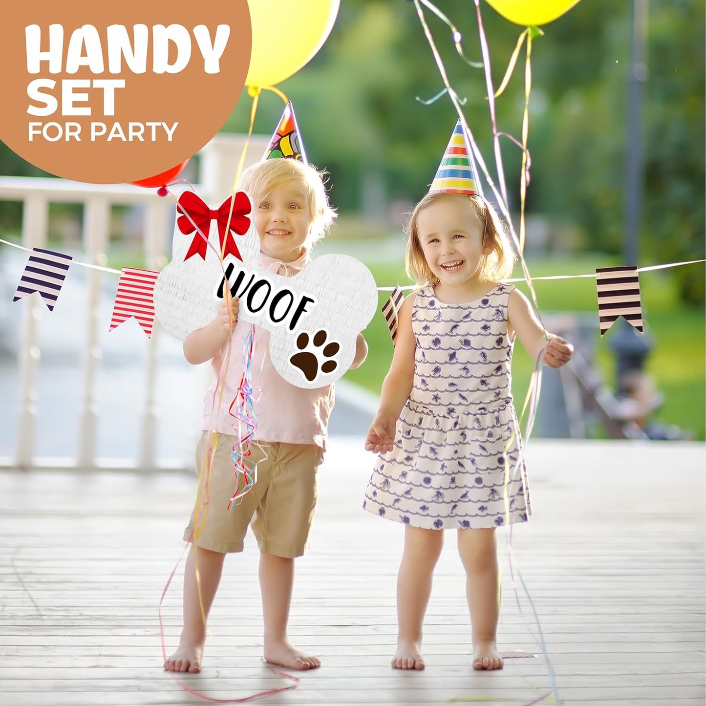 Pull String Dog Bone Pinatas (16.5 x 12 x 4 Inches), Puppy Pinatas for Dog Birthday Decoration