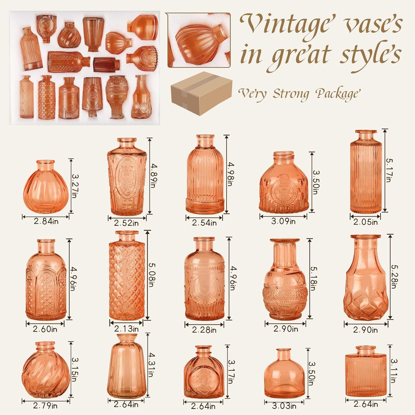 Bud Vases15 Pcs for Centerpieces Wedding,Flower Vases in Bulk for Rustic Home Decor,Small Vases for Wedding,Mother's Day,Graduation,Christmas,Birthday Party,Valentine's Day(Amber)