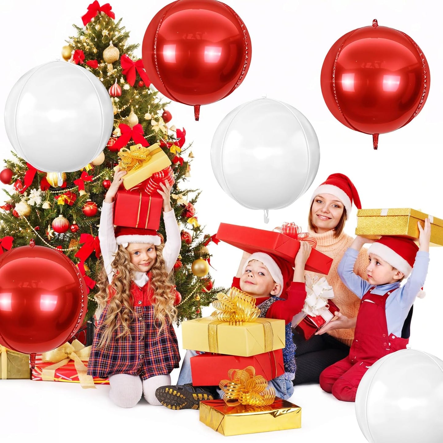 6Pcs Red White Round Foil Balloons,Giant 4D Round Ball Balloon,22 Inch Balloons for Mother's Day, Valentine's Day, Birthday, Wedding, Christmas Party Decorations