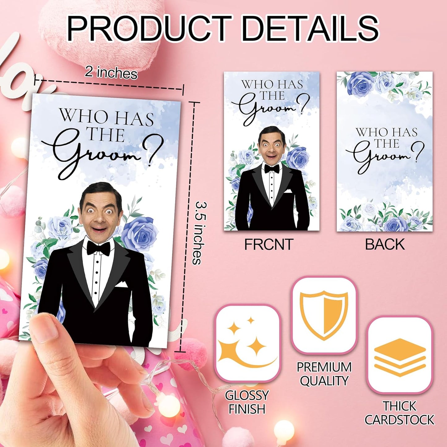 Who Has The Groom Bridal Shower Games, 41 Pcs Blue Floral Scratch Off Cards, 3.5"x 2.1" Funny Bachelorette Party Game Favor Decor, Engagement Party Ideas Activities-A04