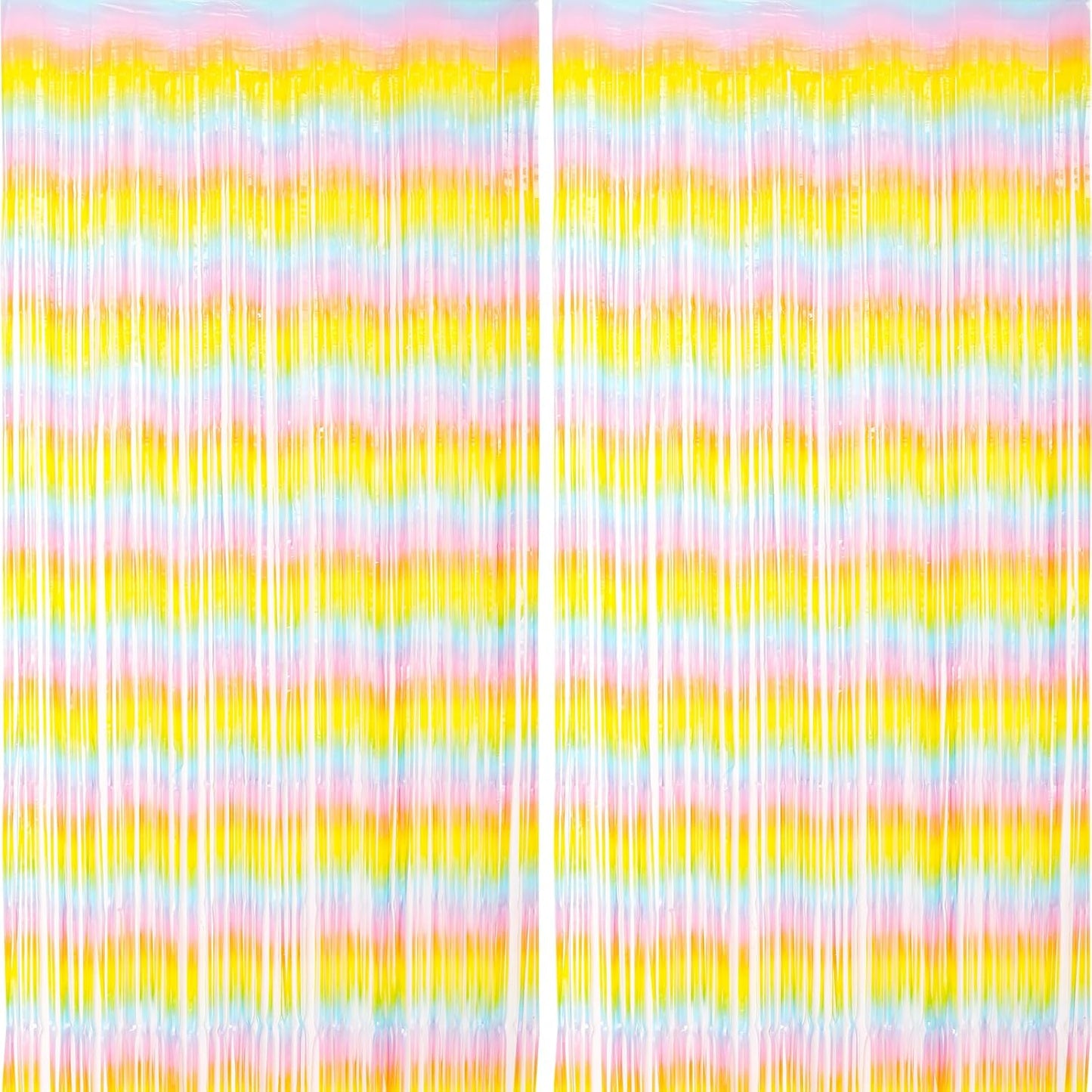 2 Pack Pastel Rainbow Foil Fringe Backdrop Curtains, Tinsel Streamers Birthday Party Decorations, Fringe Backdrop for Baby Shower, Gender Reveal, Birthday Party