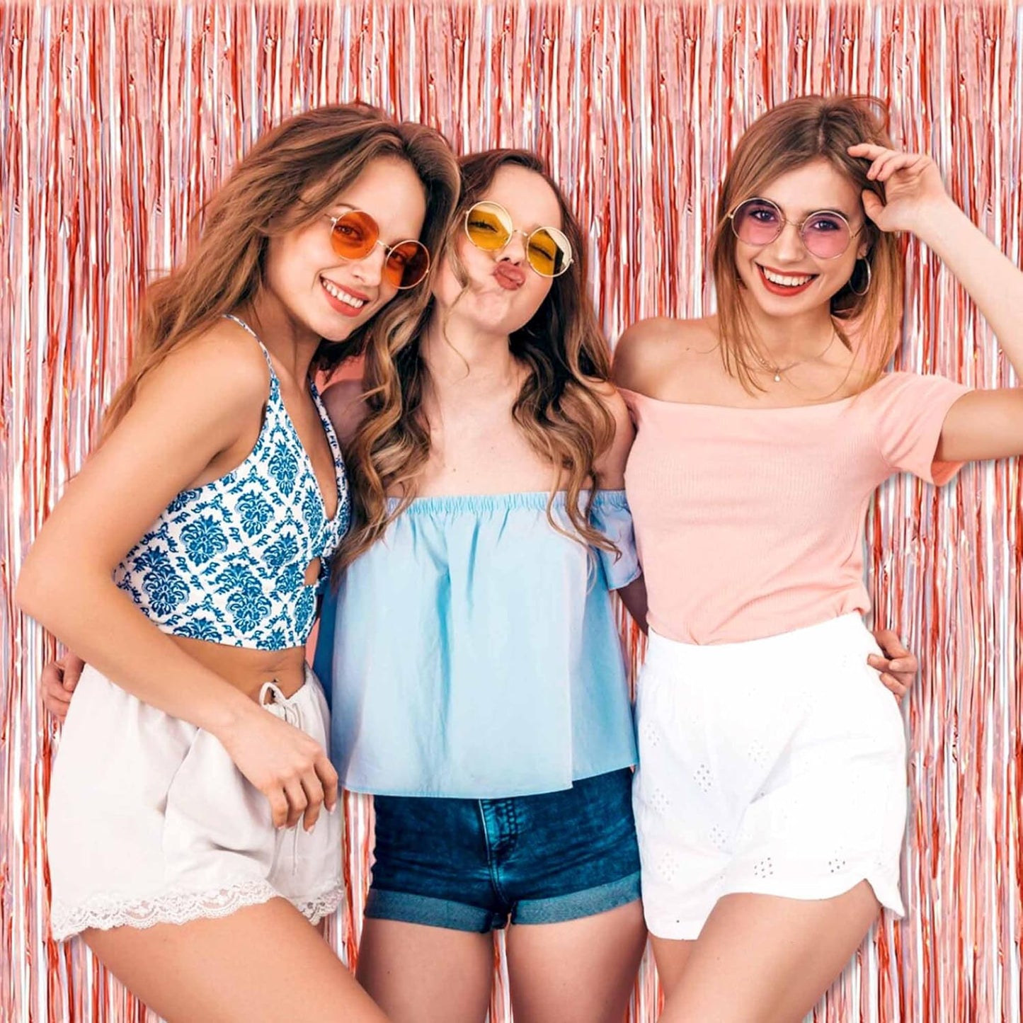 6 Pack Rose Gold Foil Fringe Curtains Backdrop, 3.28 x 8.2 Ft Metallic Streamers Tinsel Curtains Background for Photo Booth, Birthday, Weddings, Carnivals, Graduation, Themed Party Decorations