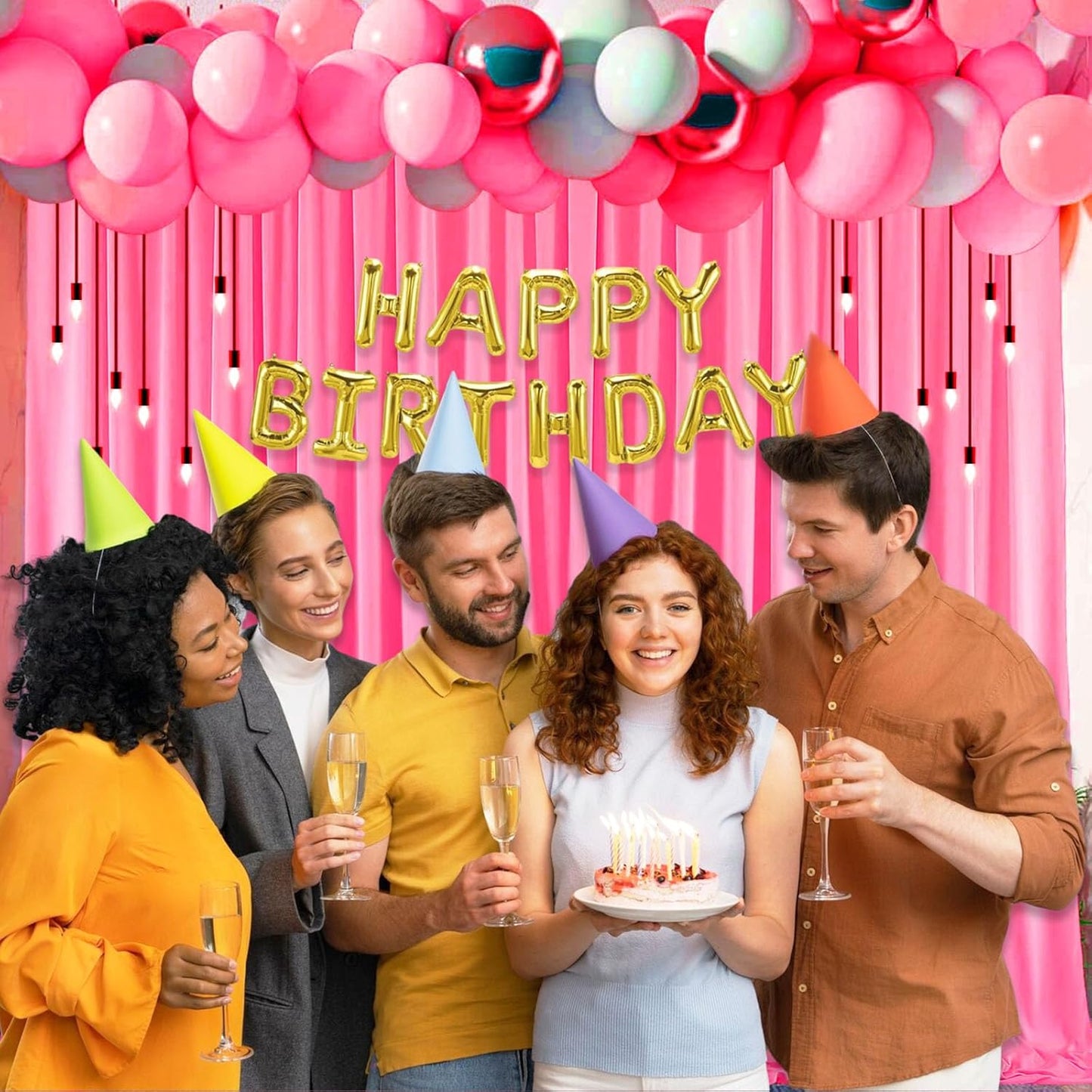 10 x 10 Feet Pink Backdrop Curtain for Partie, Background Curtains for Photoshoot, Birthday, Wedding, Halloween, Thanksgiving, Christmas Day, New Year Party Decorations 5Ft x 10Ft, 2 Panels