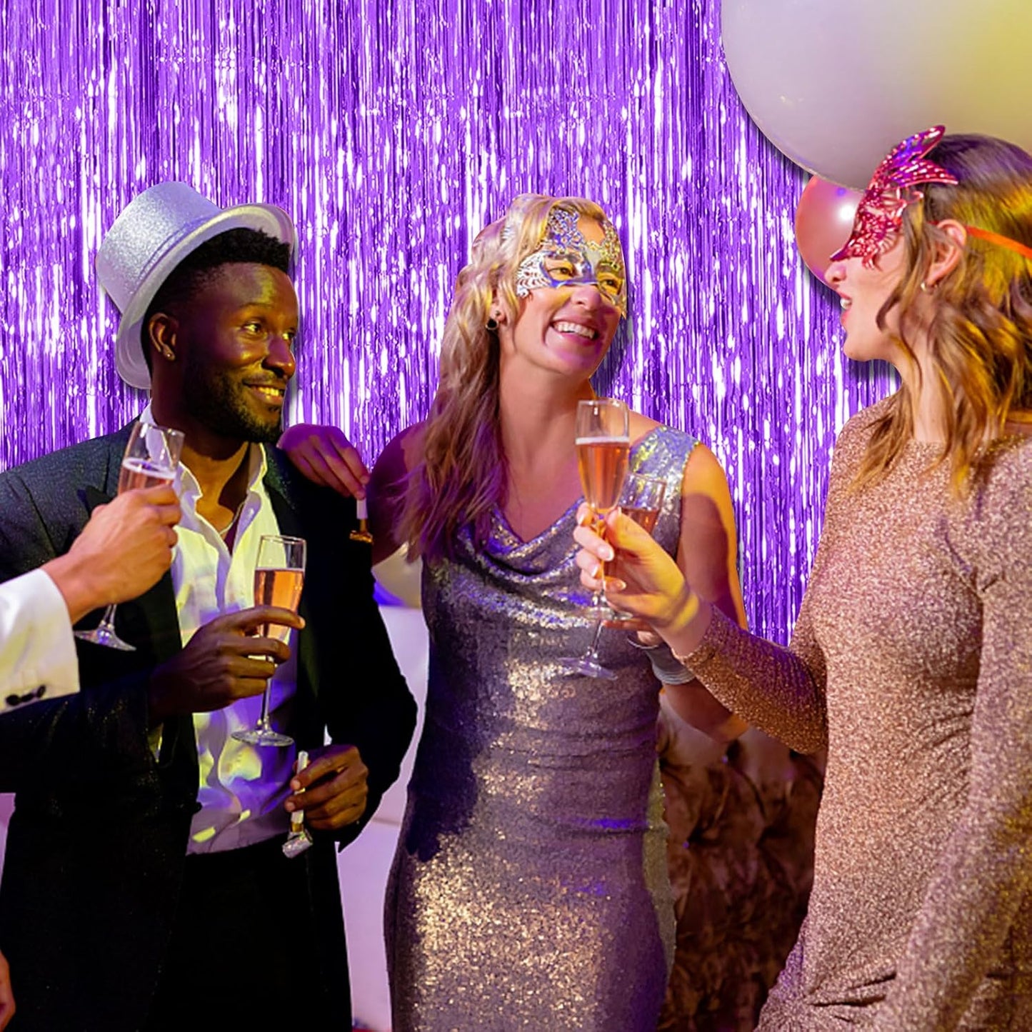 2 Pack Foil Curtain Backdrop Purple Metallic Tinsel Foil Fringe Curtains Photo Booth Props for Birthday Wedding Engagement Baby Shower Bachelorette Christmas Holiday Celebration Party Decorations