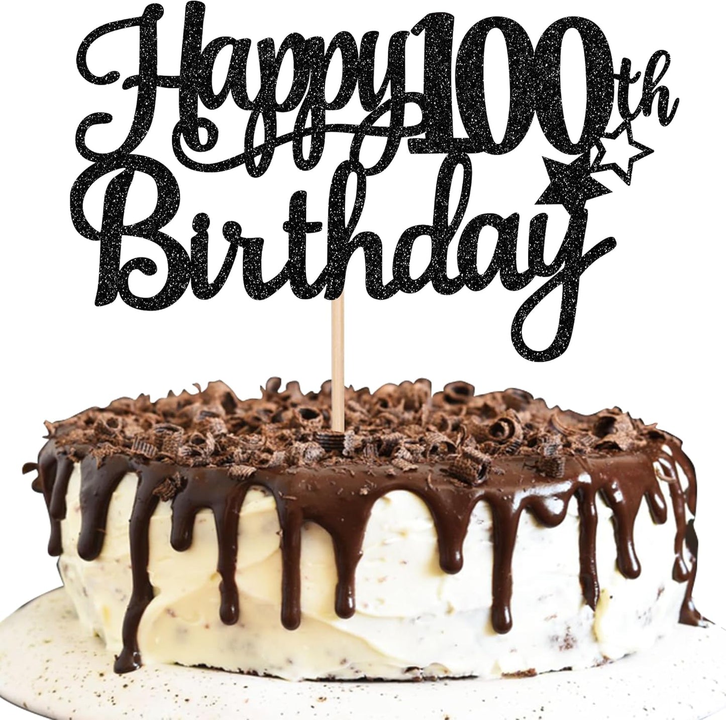 1 PCS Happy 100th Birthday Cake Topper Glitter Cheers to 100 Years Cake Pick 100 Fabulous Cake Decoration for 100th Birthday Party Decorations Supplies Black