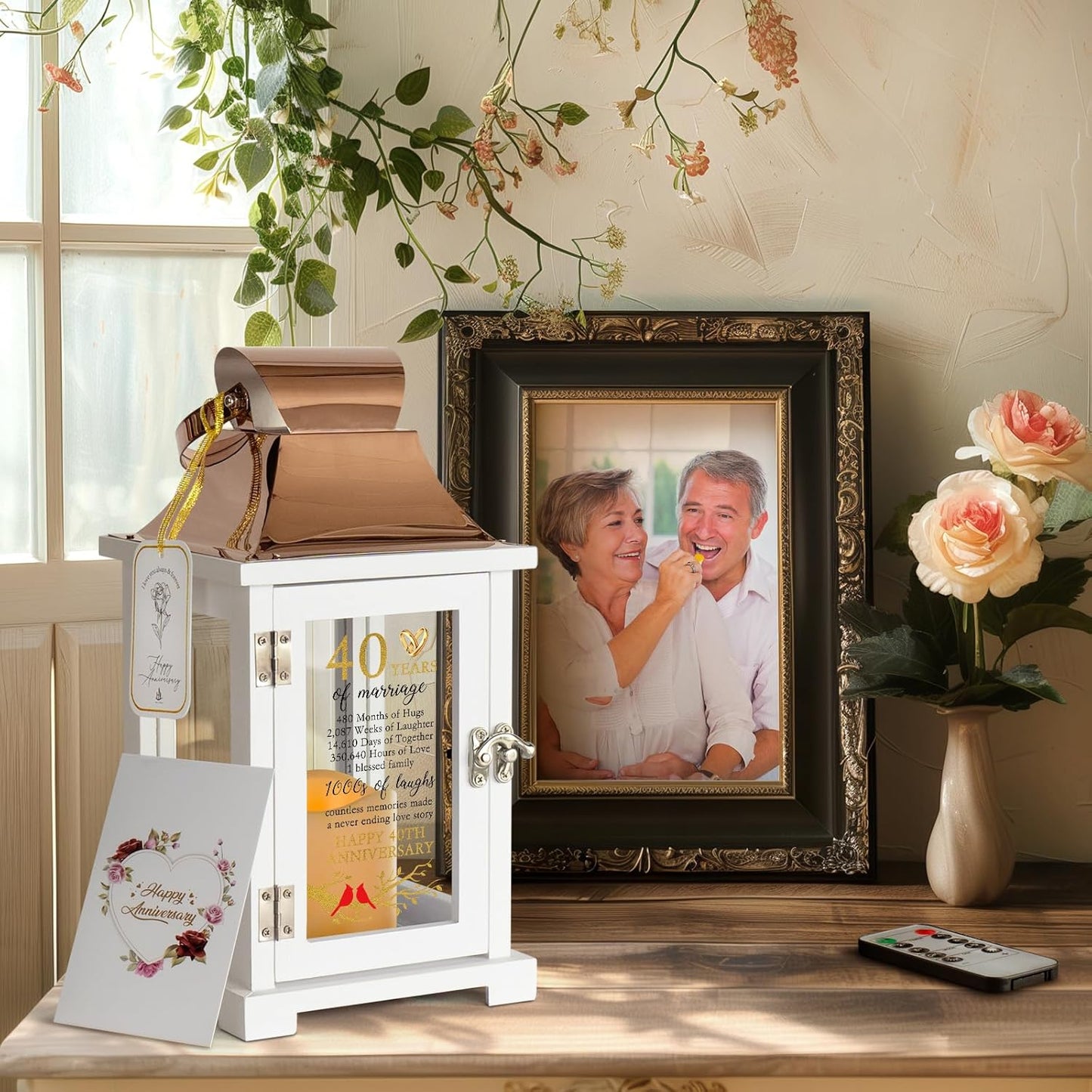 40th Wedding Anniversary Lantern 40th Anniversary Wedding Gifts for Couple Parents Grandparents Husband Wife, Happy 40th Anniversary Decoration