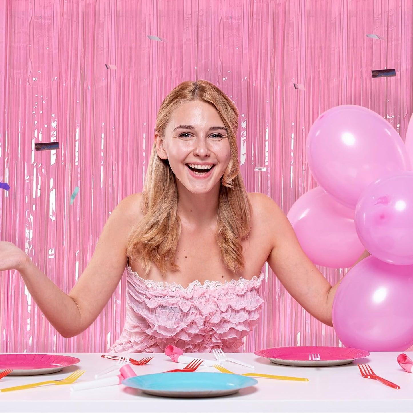 10 Pack Party Backdrop Decorations Pink Tinsel Curtain Party Backdrop Foil Fringe Birthday Decorations Photo Booth Streamer Backdrop Pink Theme Bachelorette Graduation Party Decorations