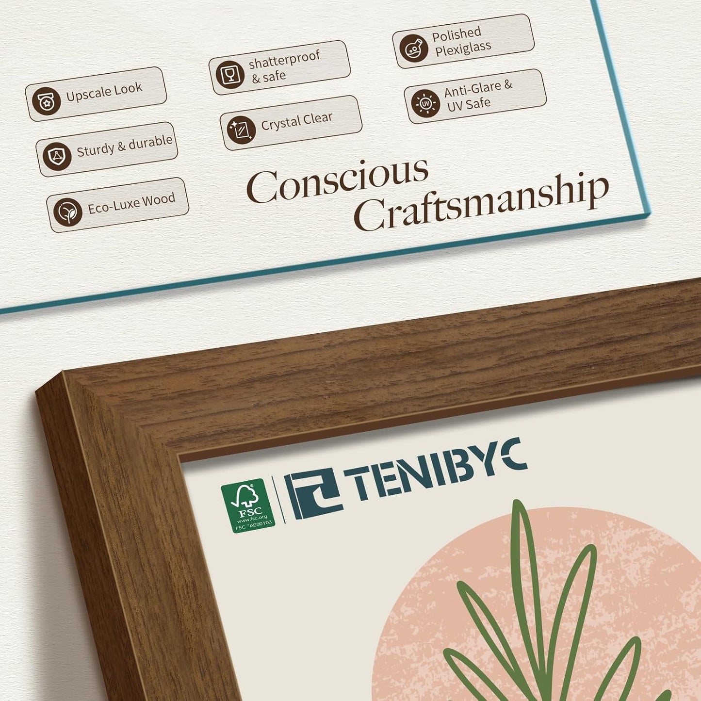 20x28 Picture Frame Set of 3 - Brown Woodgrain, Wood Poster Frame, Gallery Frame - Wall Hanging