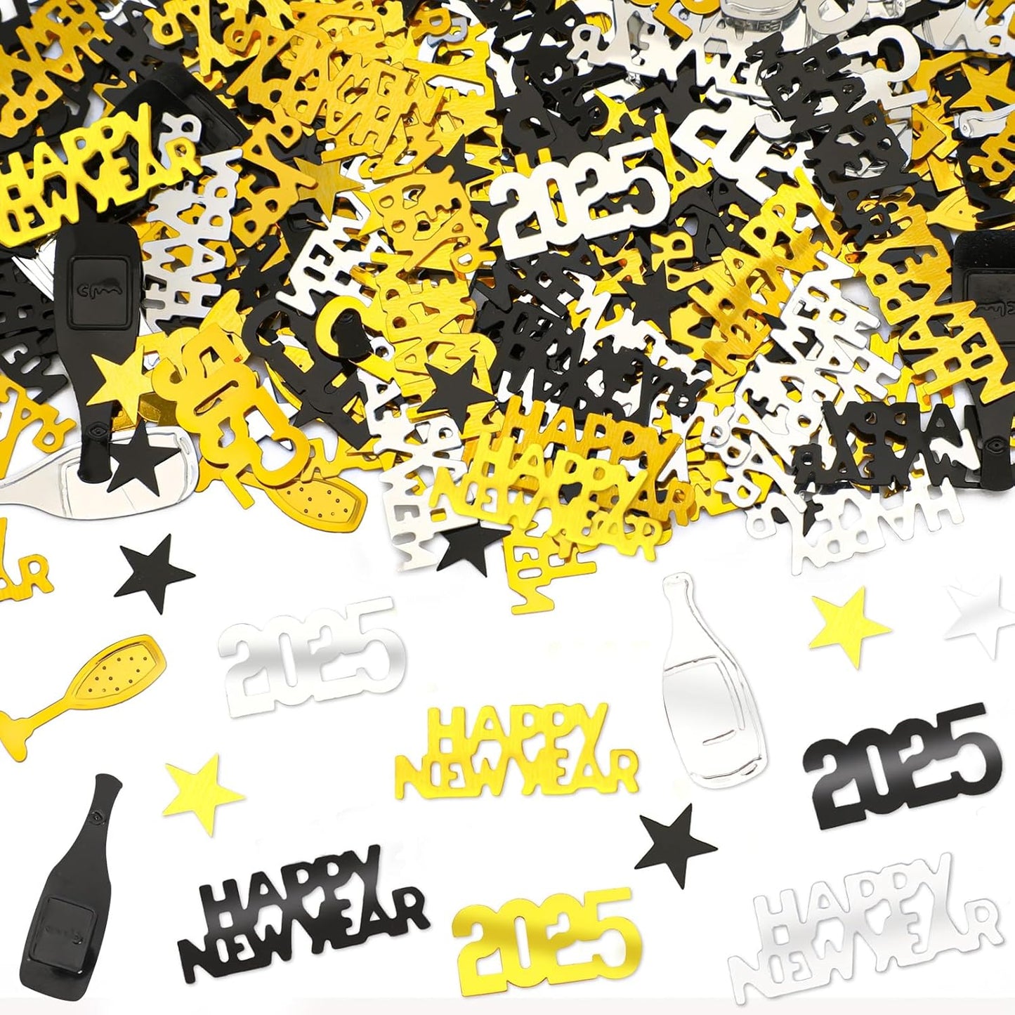 MARFOREVER 2026 New Years Confetti, New Year Eve Party Confetti Black Gold Silver Party Supplies New Year Decorations 2026 Nye Table Confetti for Happy New Year Party Decorations New Years Events