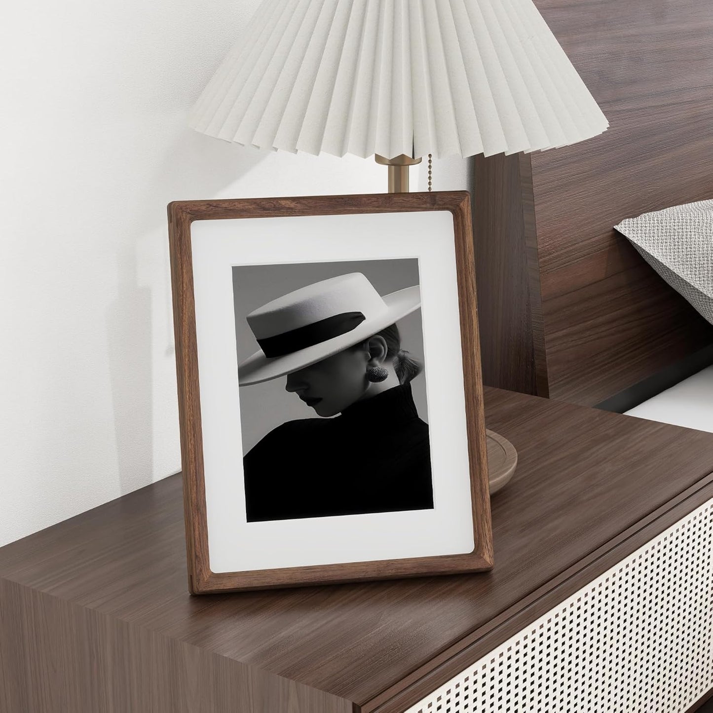 8.5x11 Picture Frame USA-Sourced Natural Walnut Wood Solid Original Wood Photo Frame Handcrafted Rounded Corner with Mat to 6x8 Picture Display with Real Glass Famil Photo, Certificate