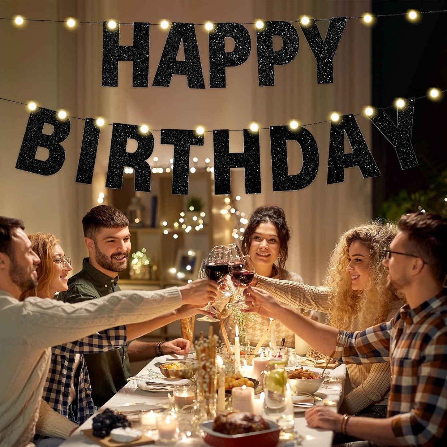 TaoBary 112 Pcs DIY Letter Custom Banner Glitter Customizable Banner Kit Including 107 Letters and Numbers 3 Rope for Valentine Birthday Party(Black)