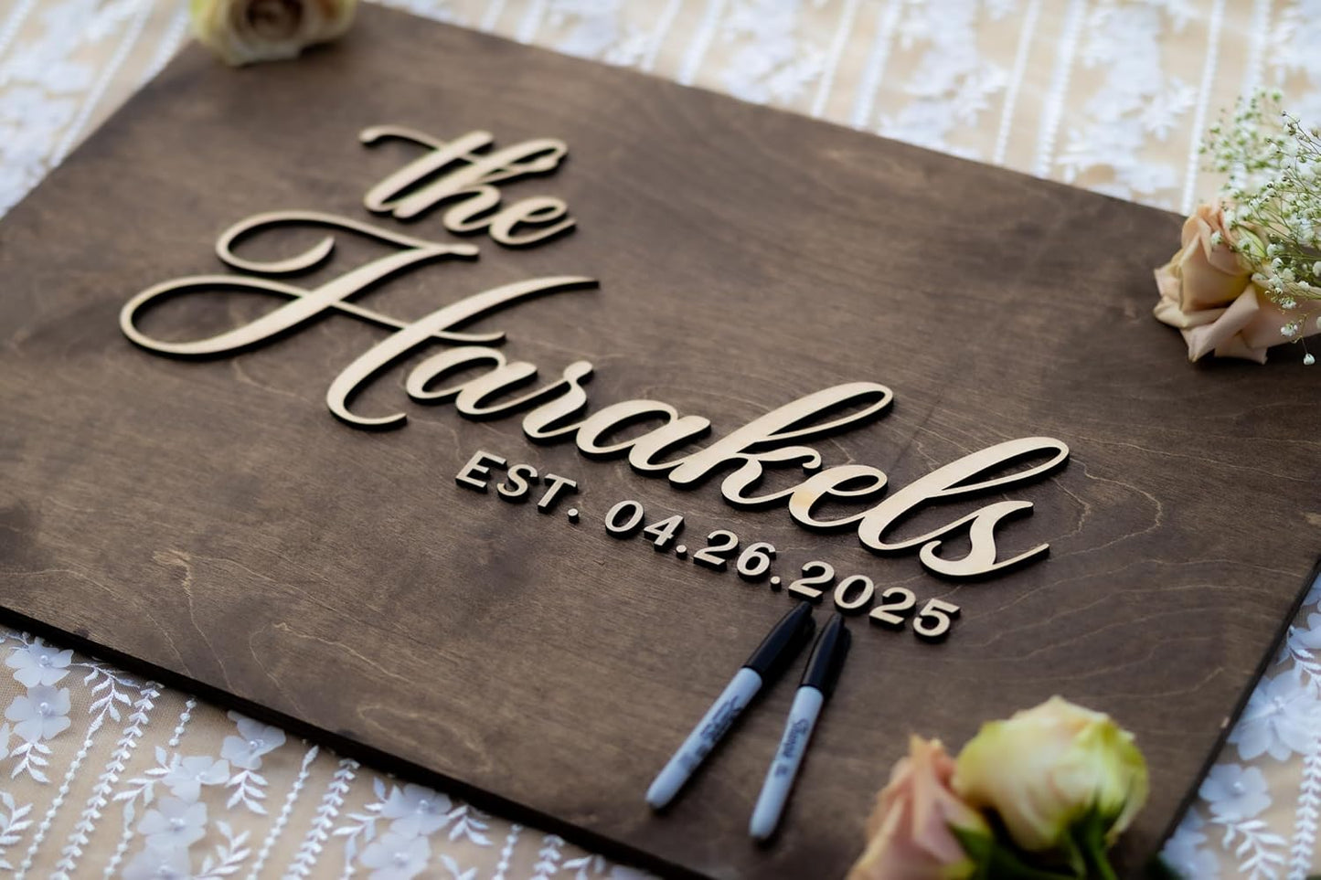 Personalized Last Name Guest Book, Unique Guest Book Sign, Custom Alternative Guest Book, Wooden Guest Book, Wedding Ceremony Guestbook Sign (Design 11)