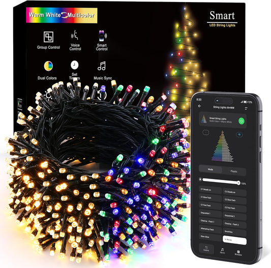BrizLabs Smart Christmas Lights, 164ft 500 LED Color Changing Xmas Fairy Lights with APP/Voice Control, Warm White & Multicolor, Music Sync, Dimmable for Indoor/Outdoor Home